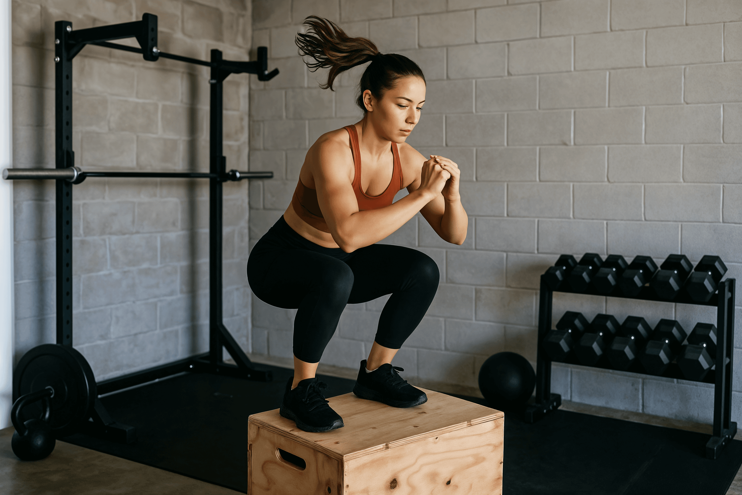 Athlete training with plyo box